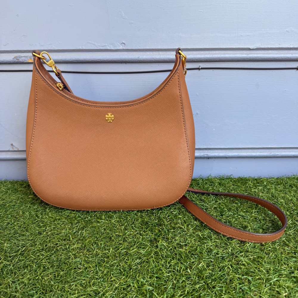 Tory Burch Emerson Small Hobo Shoulder Bag Tan Saffiano Leather 10009171